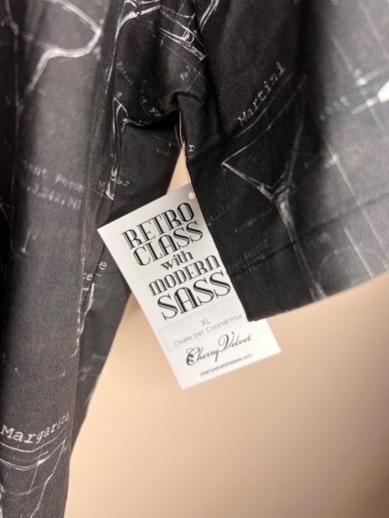 Cherry Velvet Cocktail Hour Charlie Shirt Rockabilly Retro Men's Button Up Shirt - Picture 5 of 9